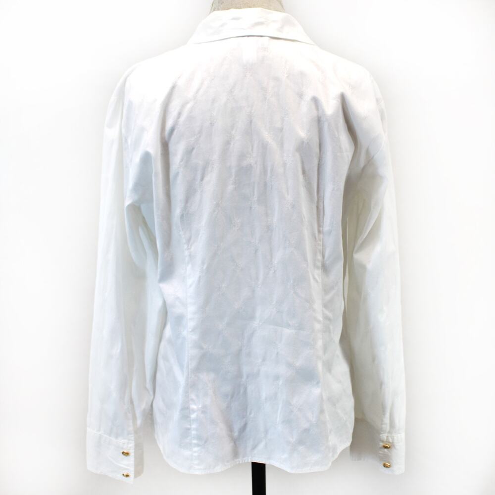 Talbots white embossed cotton button up long sleeve blouse shirt top slits 14 - Picture 8 of 9